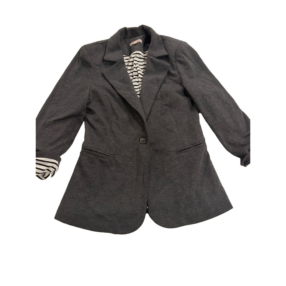 41 Hawthorn 3/4 Ruched Sleeve Blazer Jacket Gray Soft Professional Comfort M